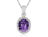 Amethyst Drop Pendant Necklace with Simulated White Topaz in Sterling Silver with Chain